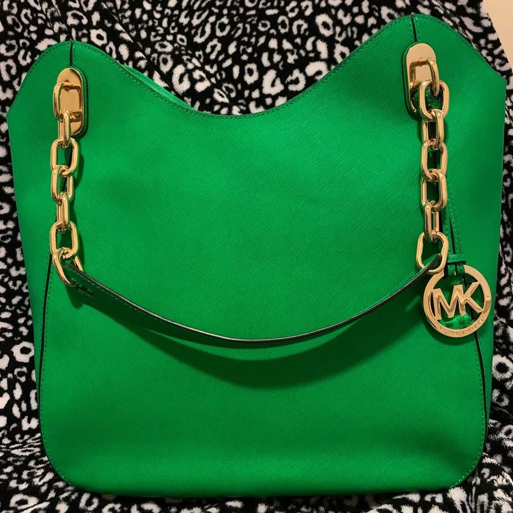 NWT, MK, Michael Kors, Large Saffiano Leather Green Tote/Purse, w/ Gold hardware
